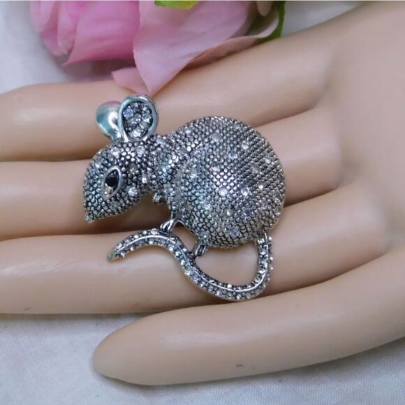 Napier Mouse Rat Rodent Crystal Brooch Vintage Signed Pin RARE - Picture 5 of 5